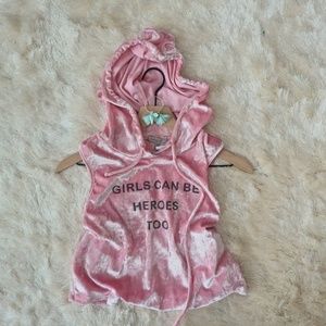 Charlotte russe pink velvet crop top with hoodie